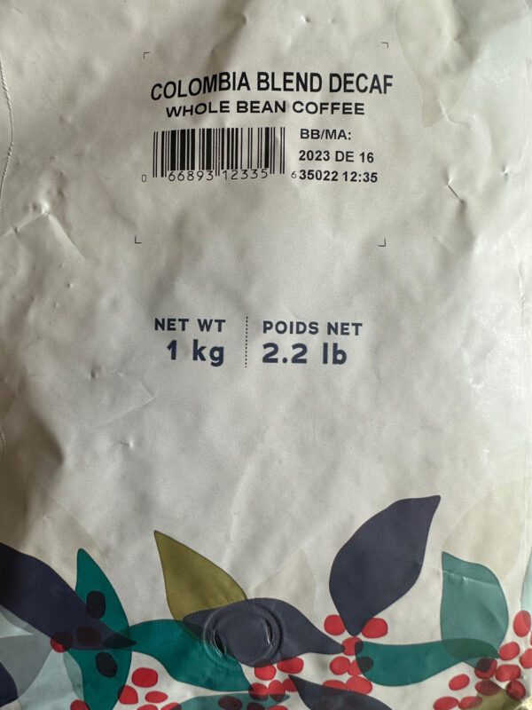 Columbia Blend Decaf Whole Bean Coffee 01